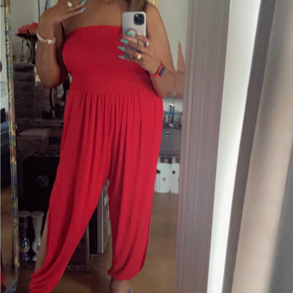 Trinity Side Slit Leg Jumpsuit Only Tan available